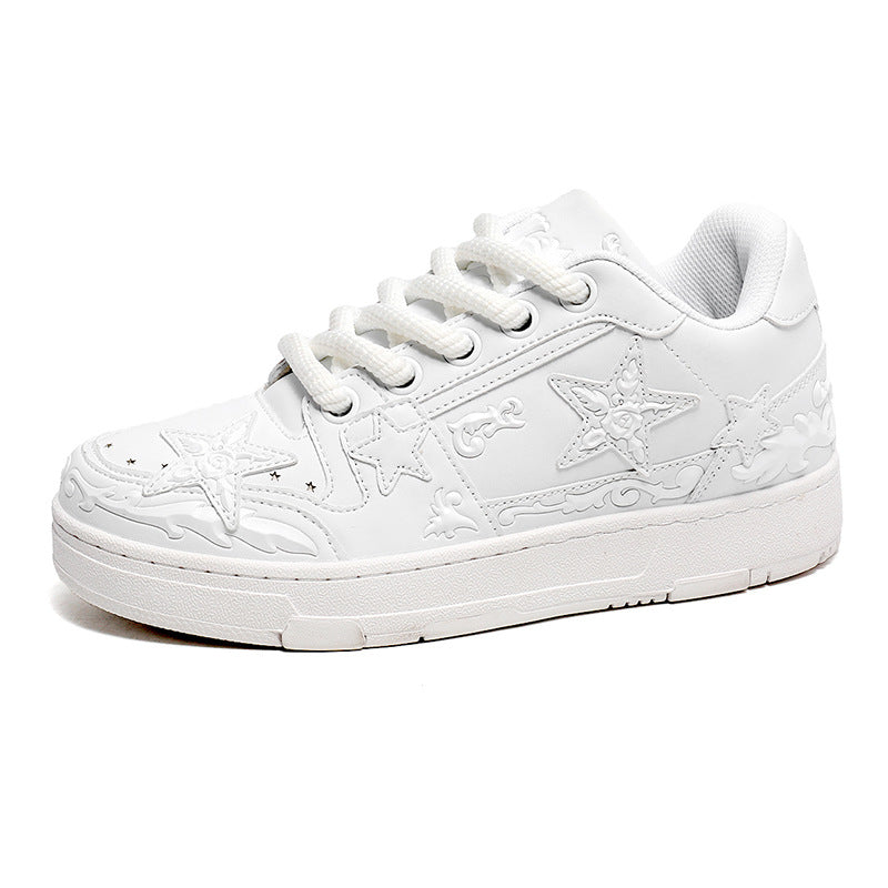Couple White Low-Top Sneakers – Thick Sole Chinese Style Shoes