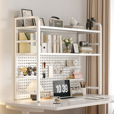 Metal Pegboard Desktop Bookshelf Storage Display Shelf — white