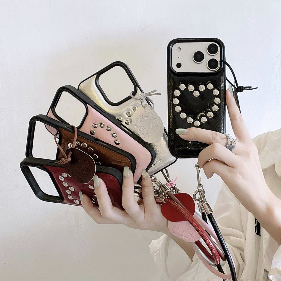 Leather Texture Rivet iPhone Case – Hard Shell Cover