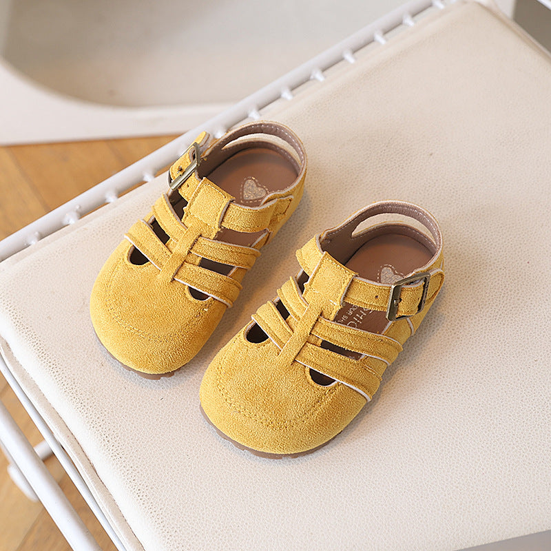 Yellow girls summer sandals with comfortable and breathable design for outdoor wear