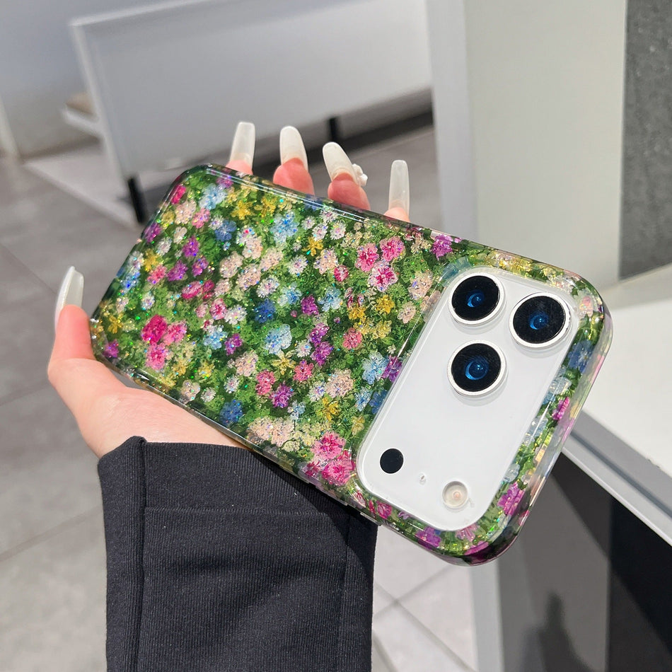 Floral Glitter iPhone Case – Full Coverage Anti-Drop Cover