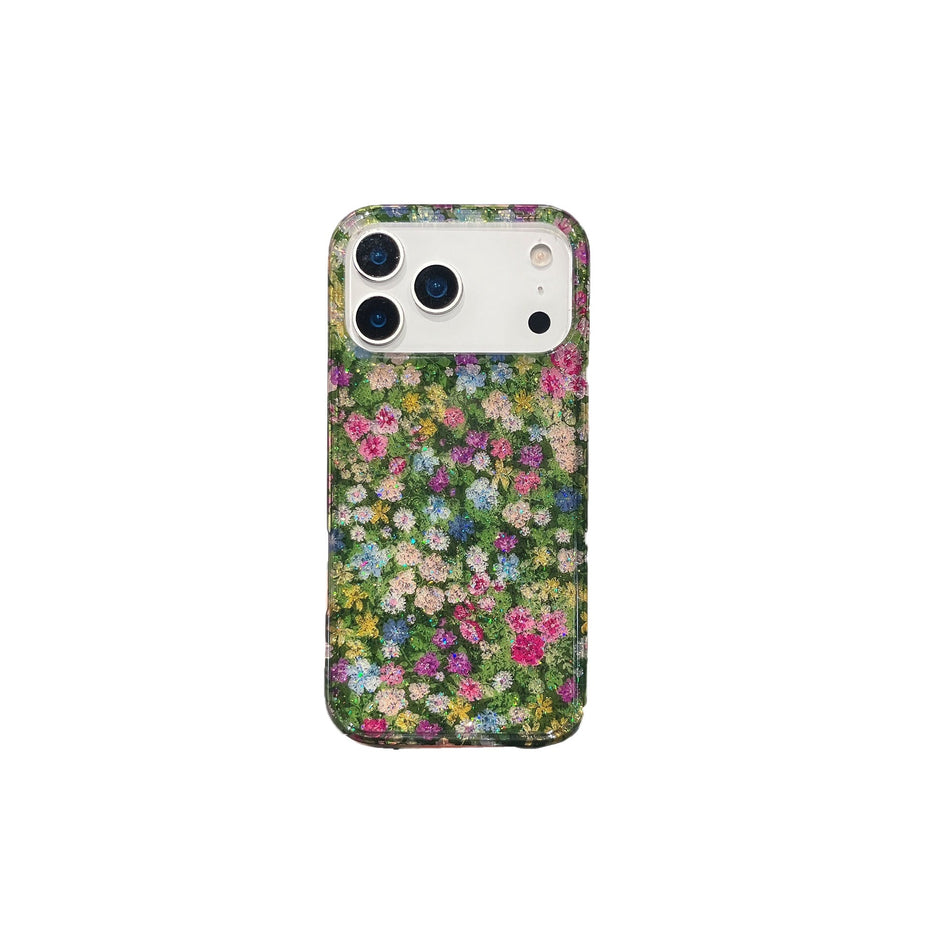 Floral Glitter iPhone Case – Full Coverage Anti-Drop Cover – All-inclusive imd green floral for iPhone13/14