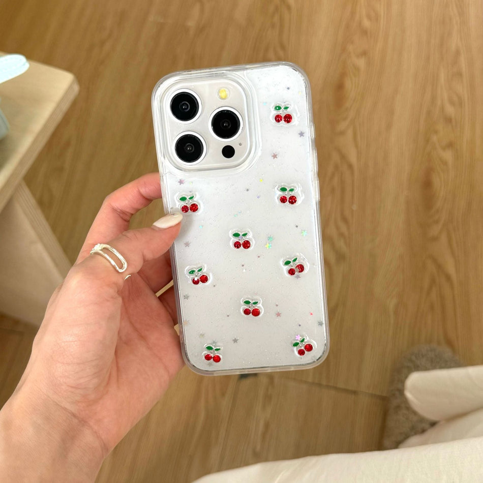 Glitter Cherry iPhone Case – Transparent Protective Cover