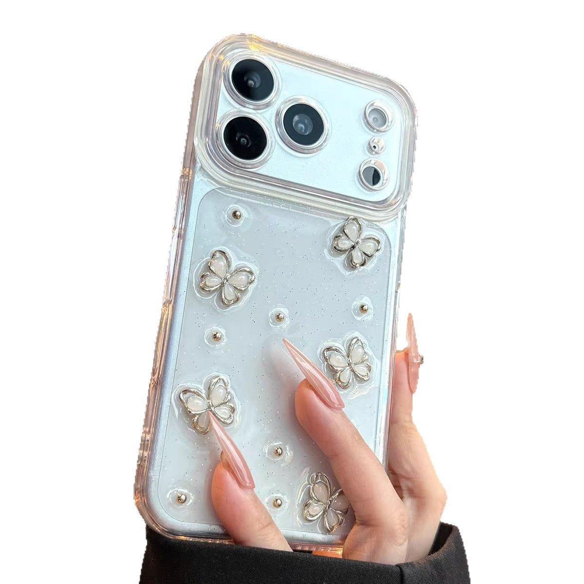 3D Butterfly iPhone Case with Steel Ball Detail – Epoxy Finish for iPhone17promax