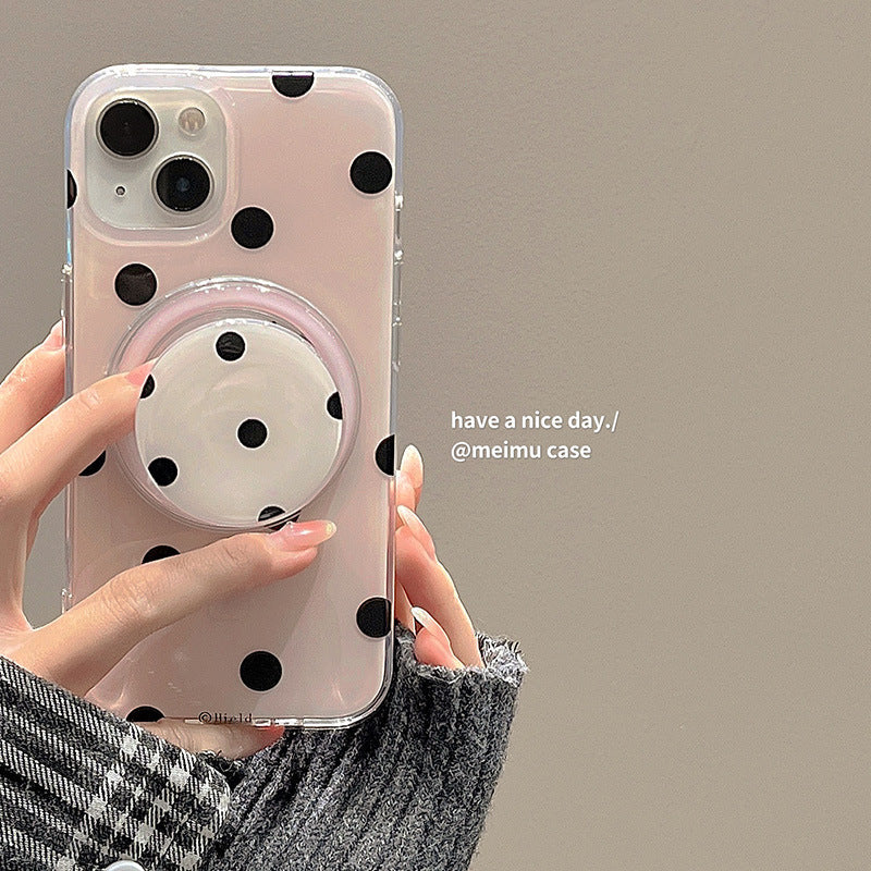 Polka Dot iPhone Case with Magnetic Stand – Korean Style Cover