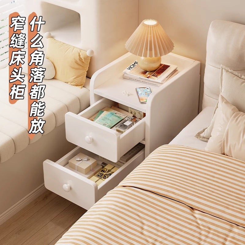 Ultra Narrow Modern Bedside Storage Gap Cabinet — white solid wood