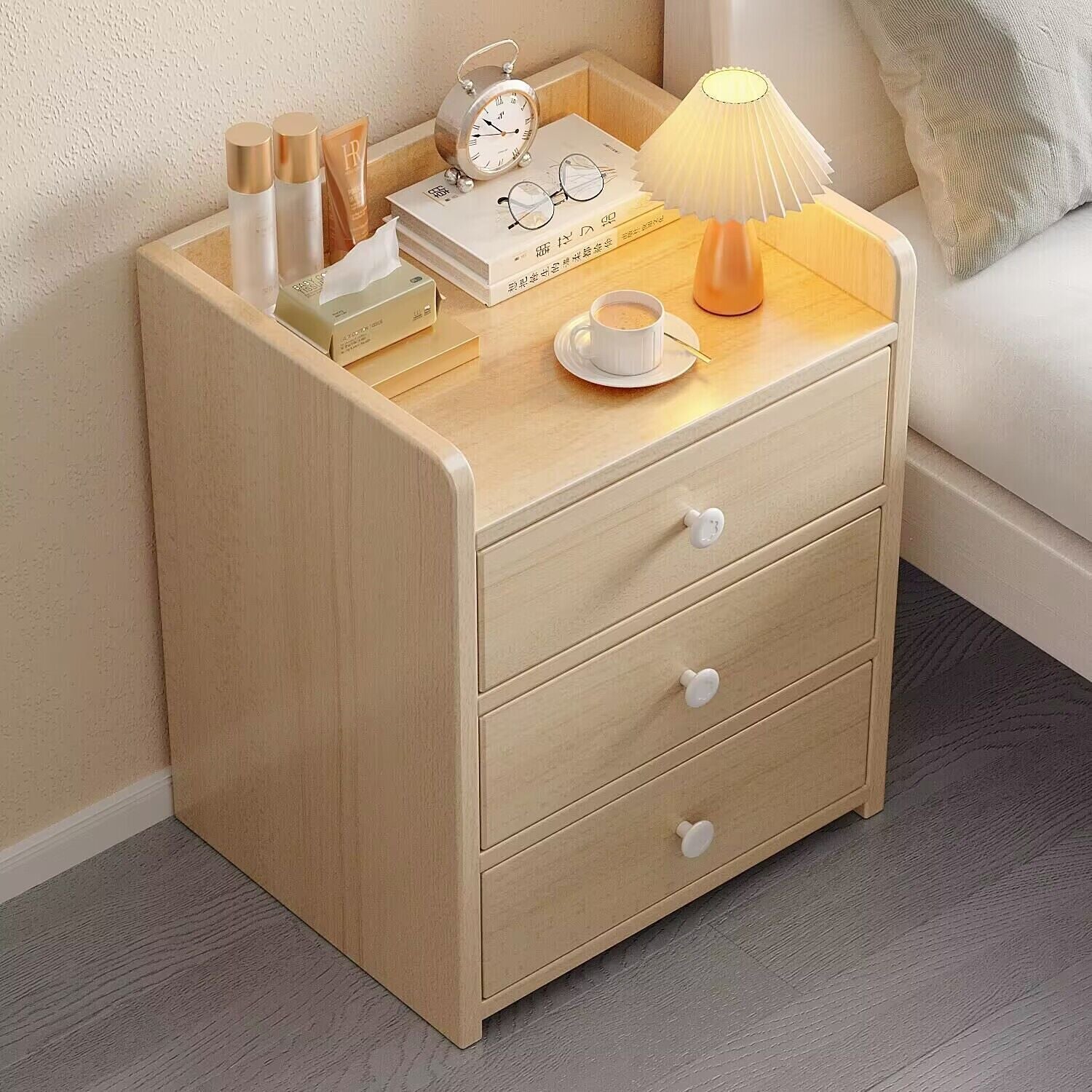 Modern Simple Bedside Storage Cabinet for Bedroom — with lock oak