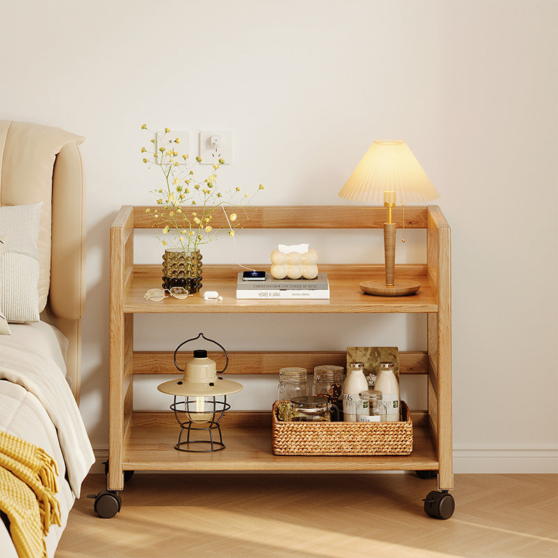 Solid Wood Floor-Standing Bedside Storage Trolley Rack — 2-tier walnut