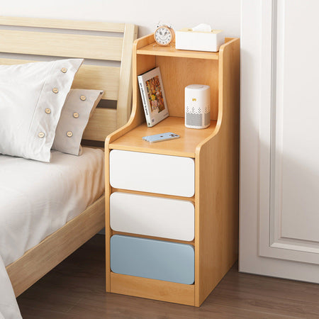 Ultra Narrow Modern Mini Bedside Storage Cabinet — with lock maple
