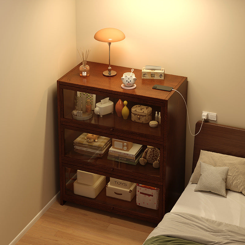 Solid Wood Dustproof Bedside Bookshelf Storage Cabinet — walnut