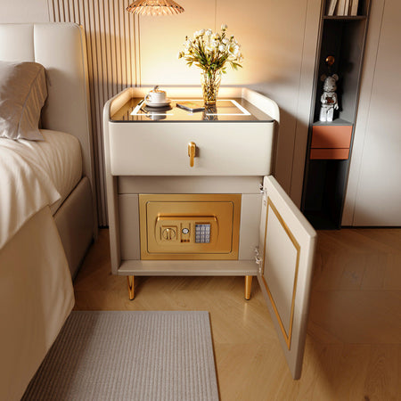 Modern Bedside Table with Built-in Safe and — Khaki