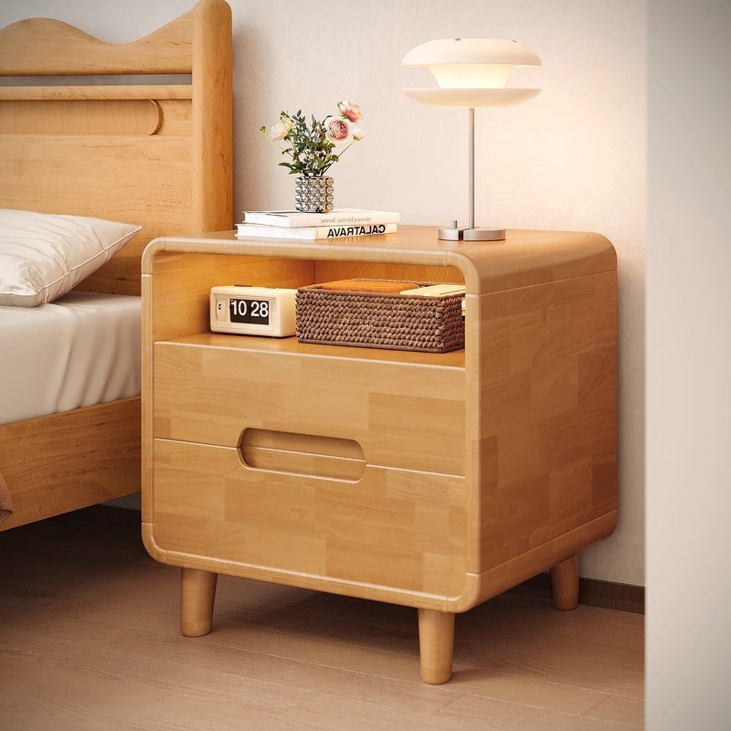 Solid Wood Bedside Storage Cabinet for Bedroom — Cherry Wood Color 50 40 55cm Label No Installation