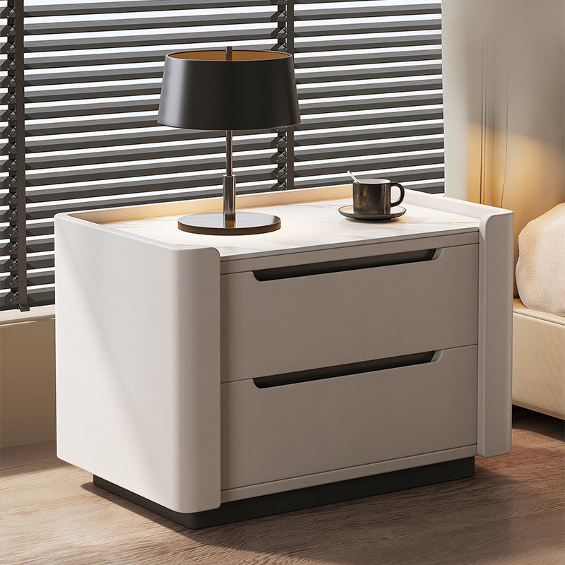 Light Luxury Solid Wood Rock Board Bedside — Khaki