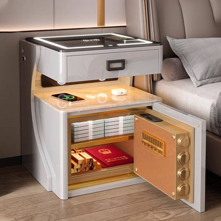 Smart Bedside Table with Built-in Safe Storage — white