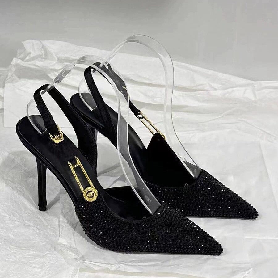 Black 6cm elegant solid color stiletto high heels women outdoor