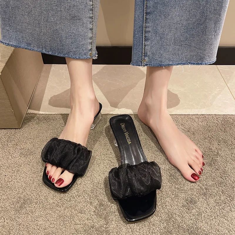 Women’s Square Toe Chunky Heel Slip-On Sandals