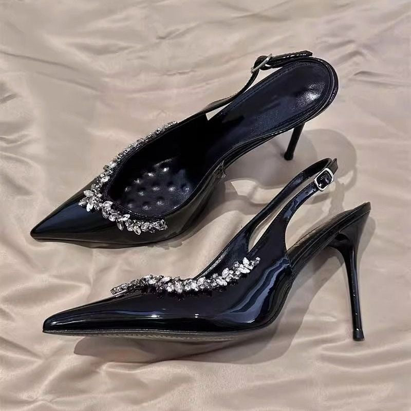 Rhinestone Pointed Toe Patent Leather Stiletto Dress Shoes