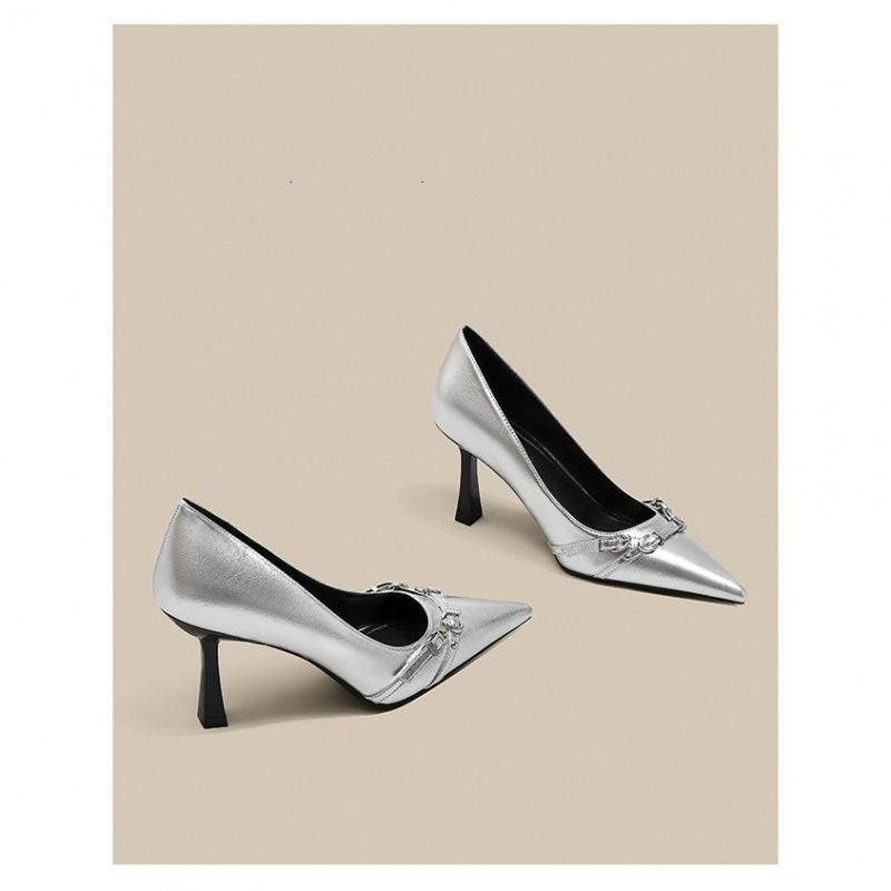 French Style Pointed Toe Stiletto Heels Solid Color Women Shoes