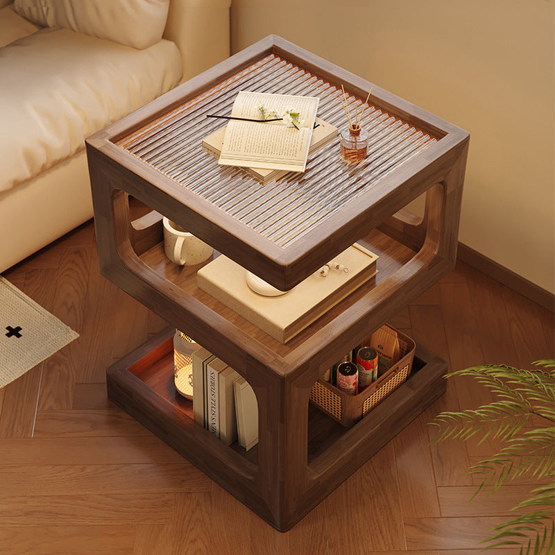Solid Wood Bedside Storage Cabinet with Lamp — walnut