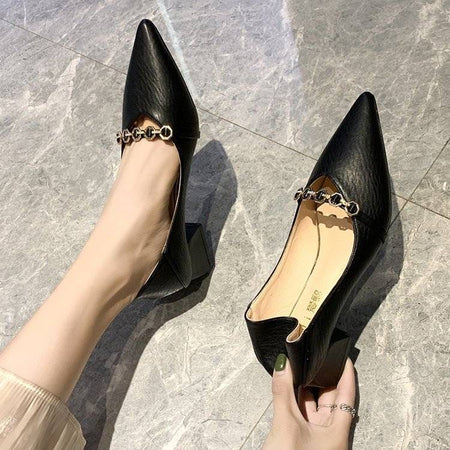 French style pointed toe chunky heel high heels women shoes