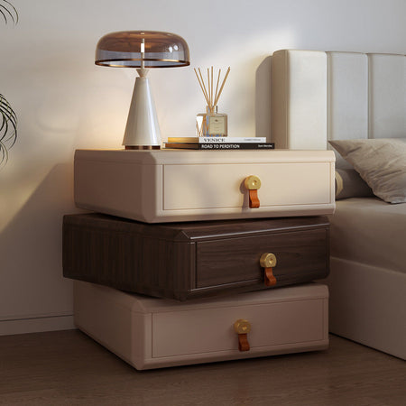 Modern Rotatable Solid Wood Bedside Table with — 3-tier