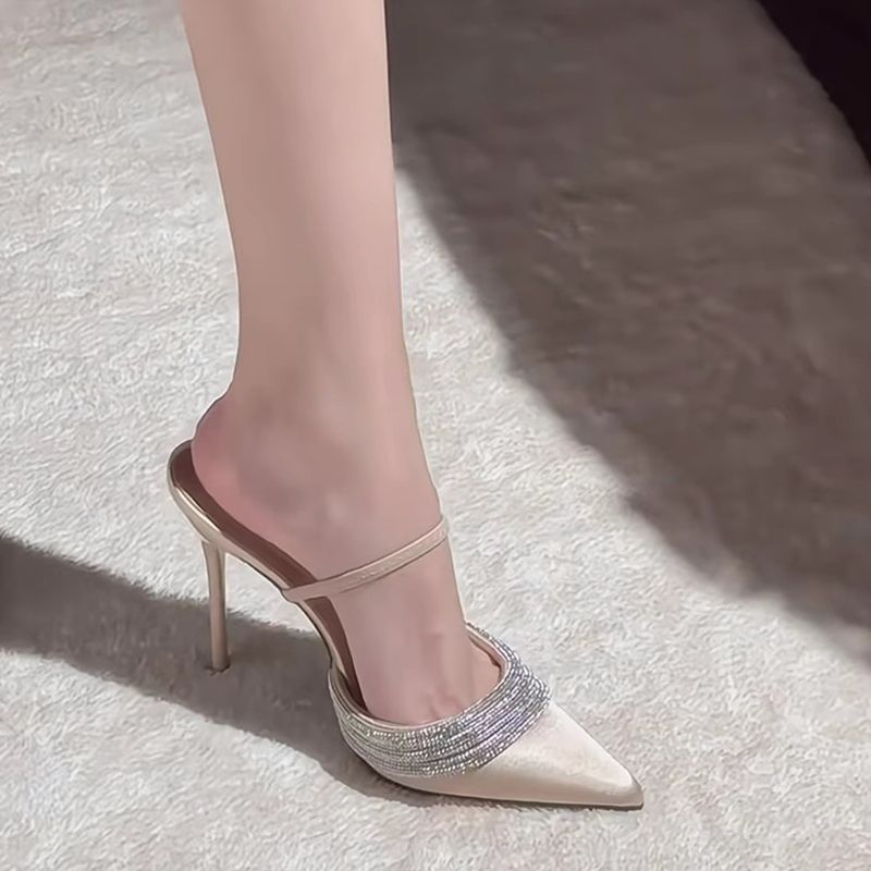 Purple 7㎝ purple sequin stiletto sandals pointed toe women heels