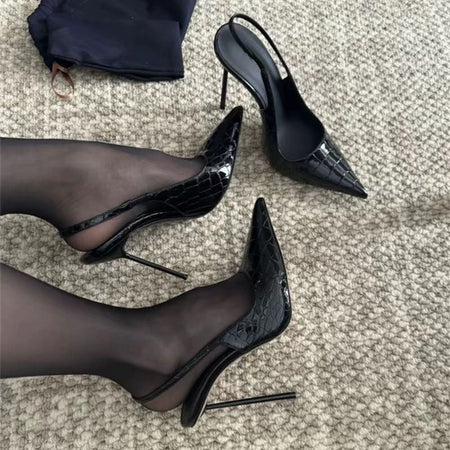 Black 7cm french style shallow backless high heels elegant women shoes