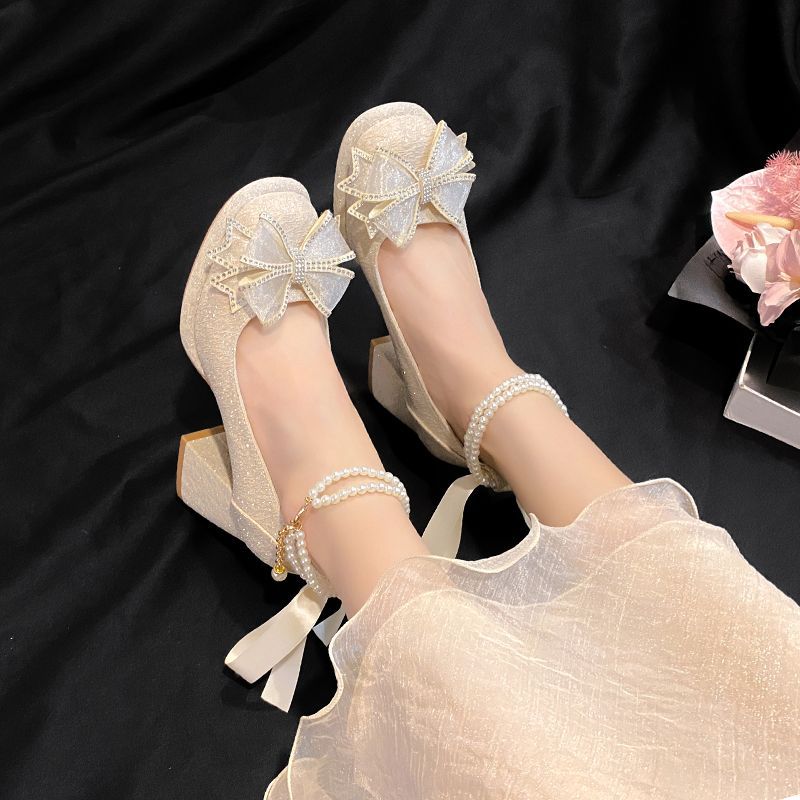 French Style Bow Mary Jane Wedding Shoes Soft Sole Heels