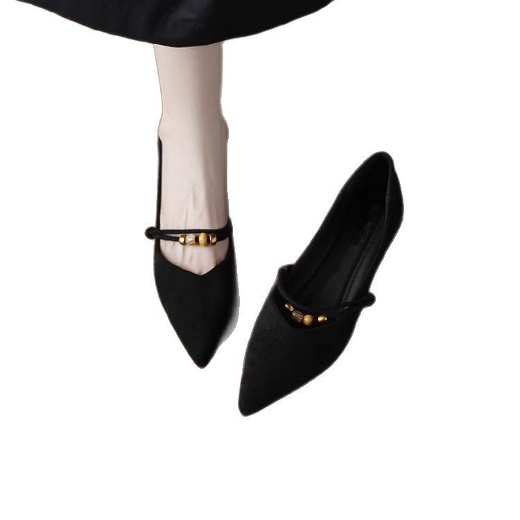 Brown french style pointed toe soft sole flat shoes women elegant