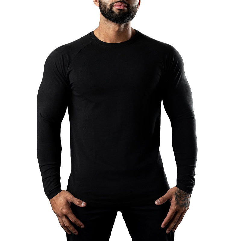 Men's white long sleeve T-shirt - loose fit round neck casual top