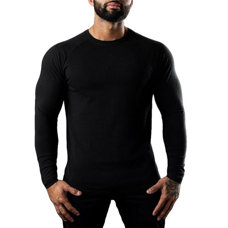 Men's white long sleeve T-shirt - loose fit round neck casual top