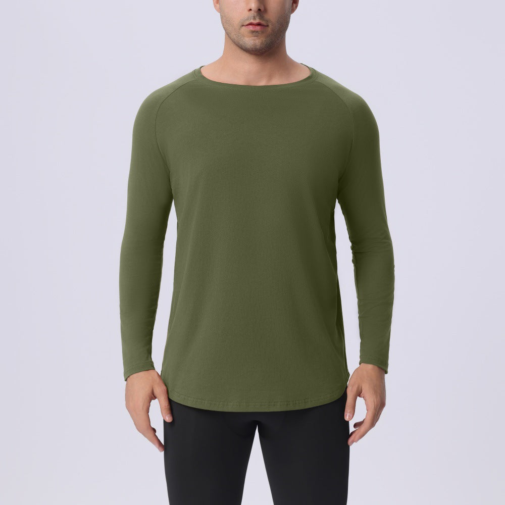 Men's white long sleeve T-shirt - loose fit round neck casual top