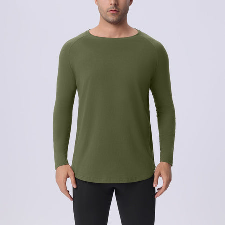Men's white long sleeve T-shirt - loose fit round neck casual top