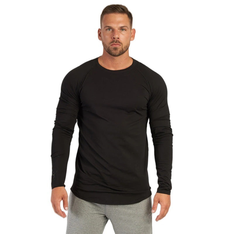 Men's white long sleeve T-shirt - loose fit round neck casual top