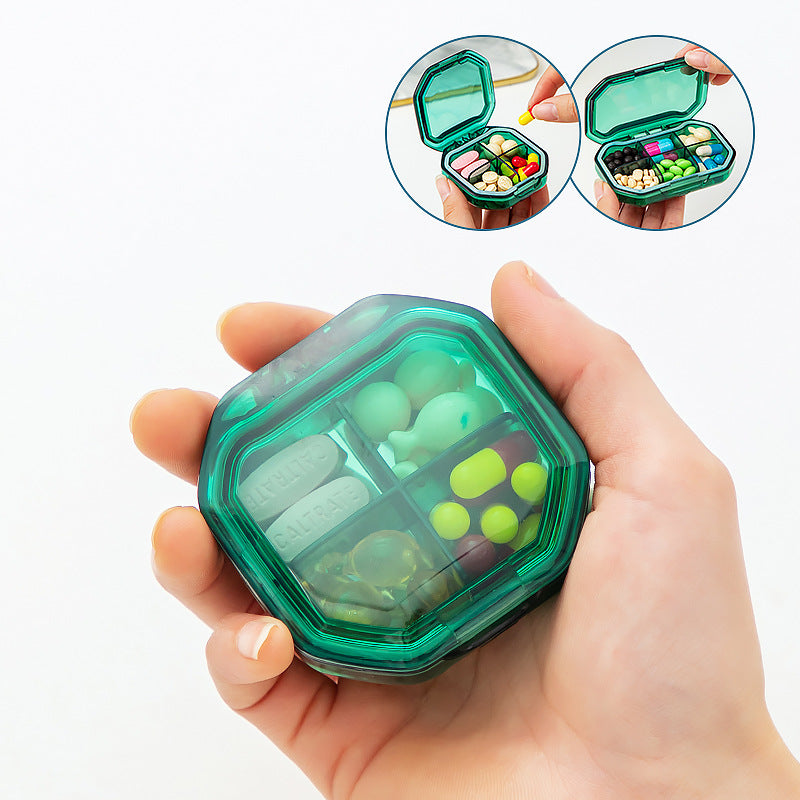 Portable Mini Compartment Medicine Box with Lid — blue