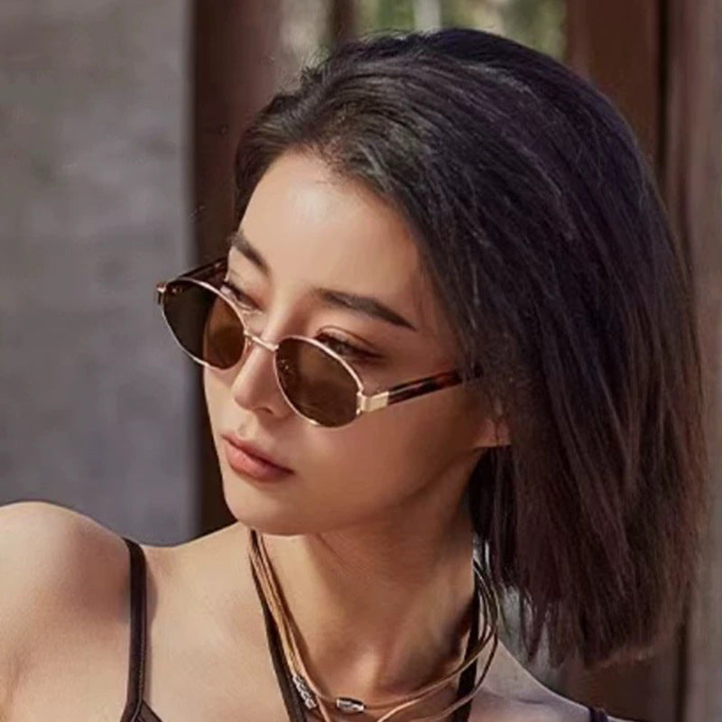 Premium Oval Metal Sunglasses for Women UV Protection