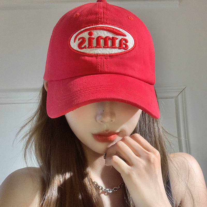 Korean Style Red Baseball Cap Women Soft Sunshade Face Slim Hat