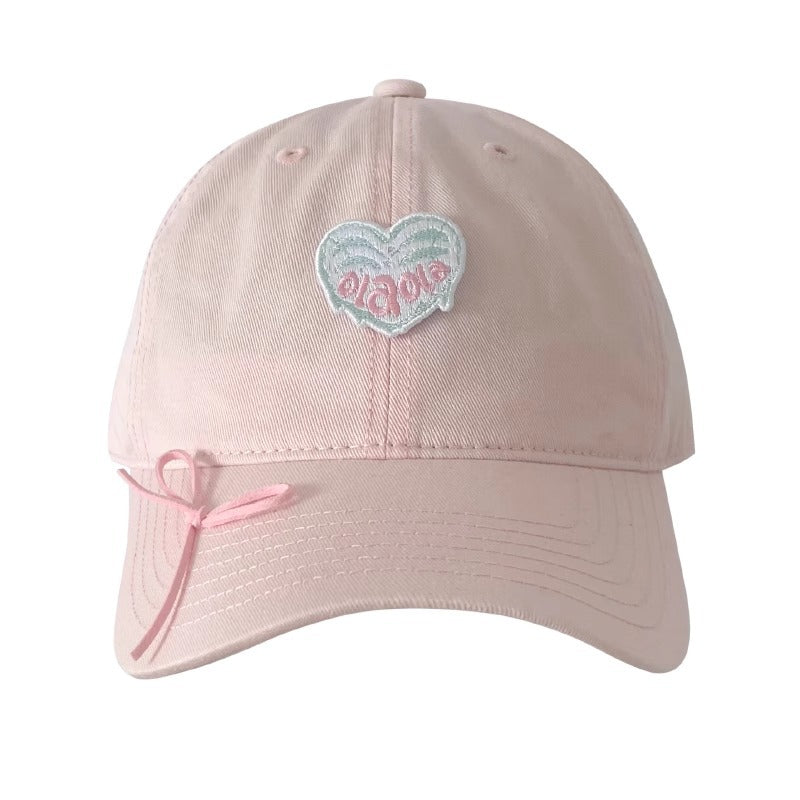 Love embroidered bow baseball cap women mint green soft hat