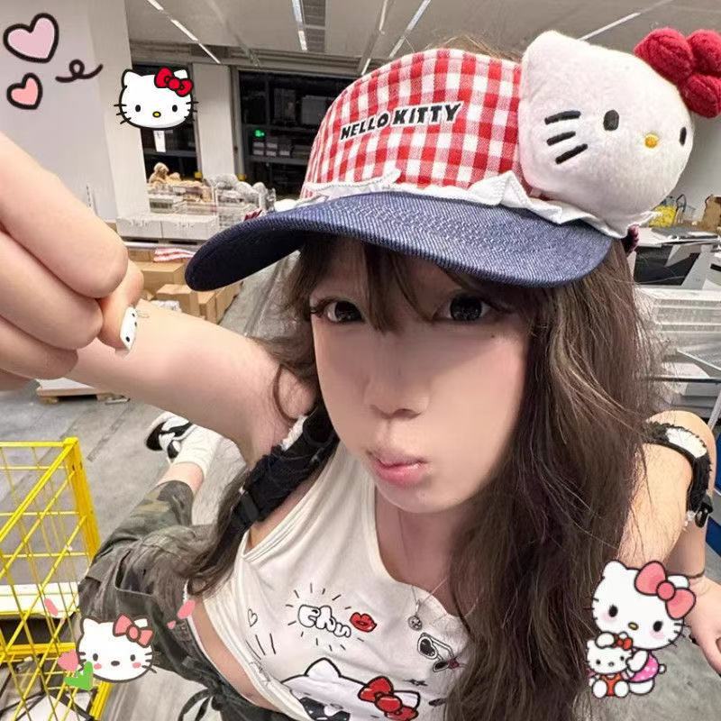 Kitty Cat Embroidered Sun Hat Women Summer Outdoor Travel Cap