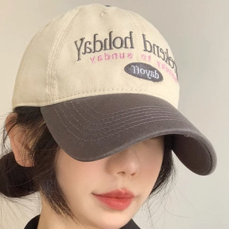 Week color-gray korean retro color block baseball cap women wide brim soft hat