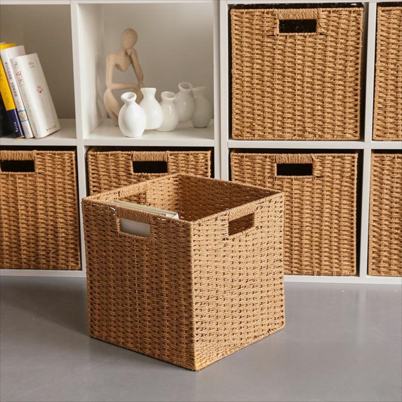 Handmade Rattan Style Storage Basket Bookcase Organizer Box