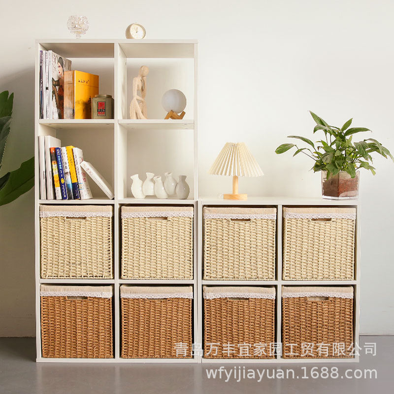 Handmade Rattan Style Storage Basket Bookcase Organizer Box