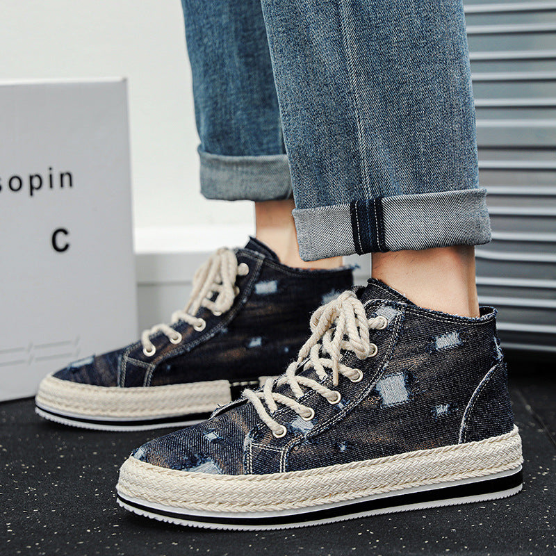 Men's Spring/Autumn Straw Corduroy High-Top Sneakers