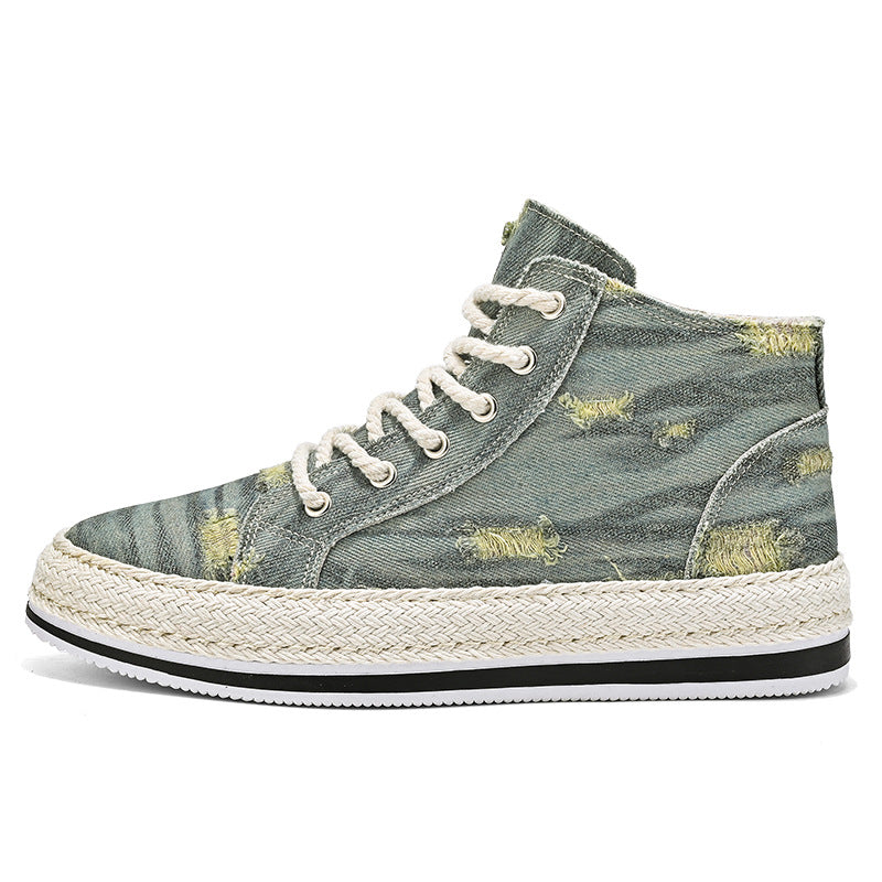 Men's Spring/Autumn Straw Corduroy High-Top Sneakers