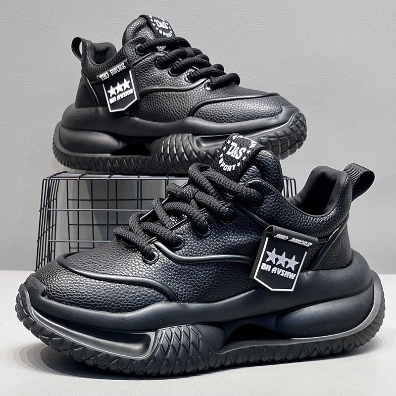 Men’s Leather Low-Top Thick-Soled Casual Dad Sneakers