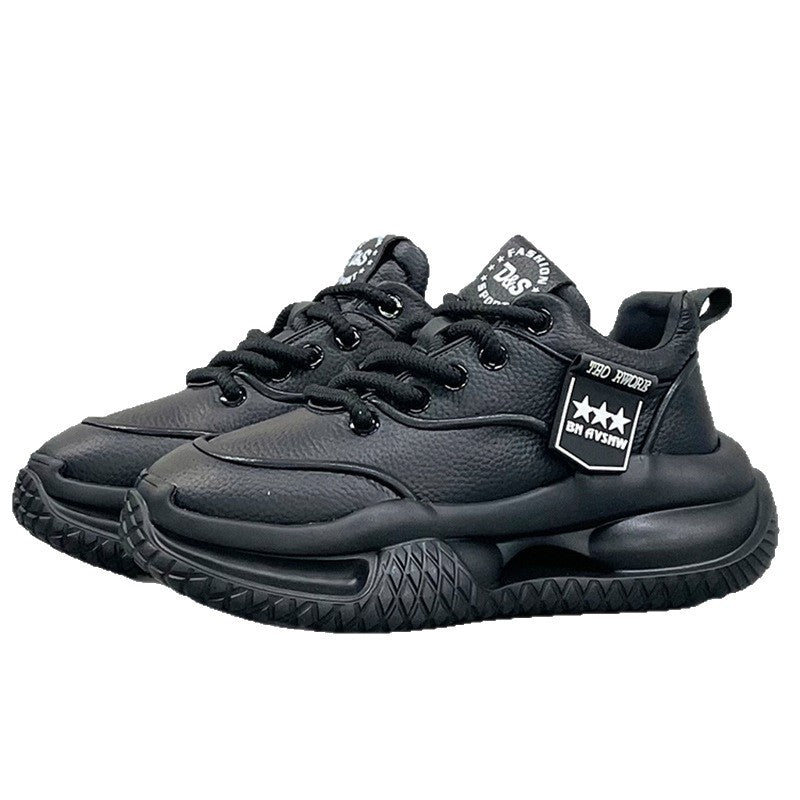 Men’s Leather Low-Top Thick-Soled Casual Dad Sneakers