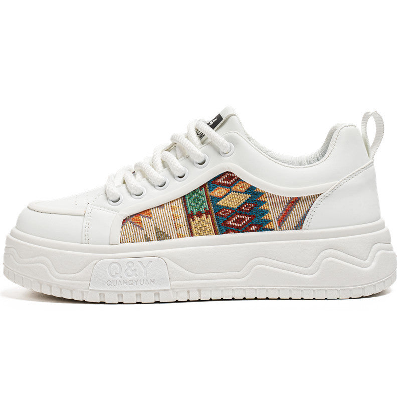 Men’s Thick-Soled White Low-Top Casual Sneakers