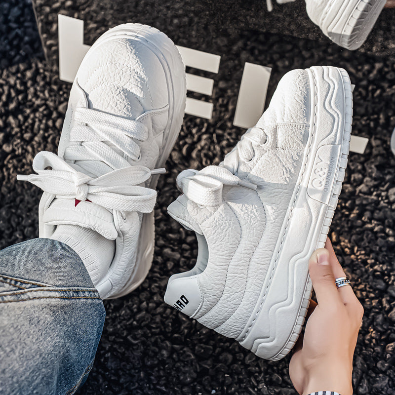 Men’s Thick-Soled Low-Top Skate Casual White Sneakers
