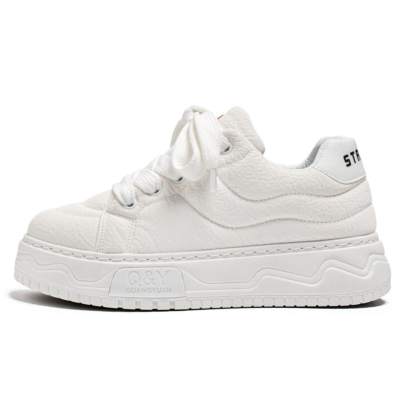 Men’s Thick-Soled Low-Top Skate Casual White Sneakers