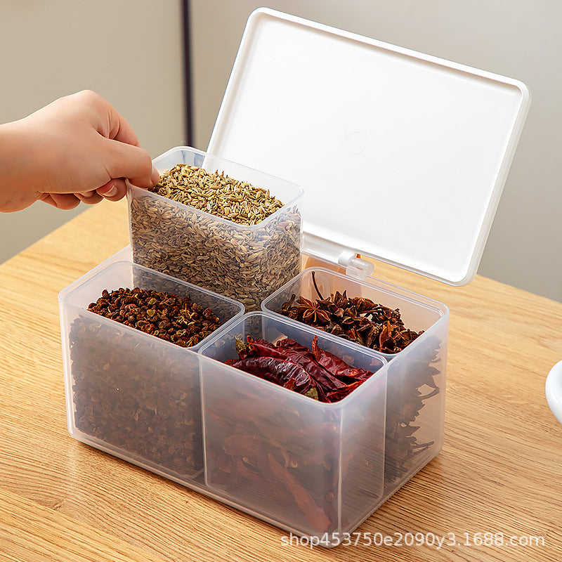 Four Compartment Kitchen Seasoning Storage Box with Lid